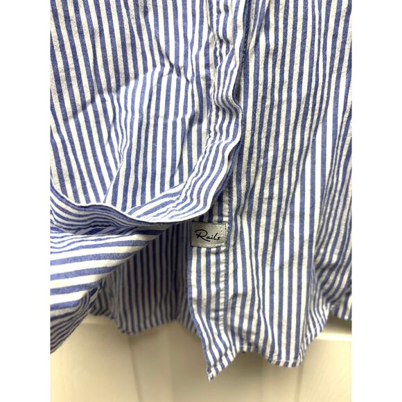 Rails Beaded Button Up Blouse Blue White Stripes Holiday Glam Women’s Size L - Picture 7 of 10